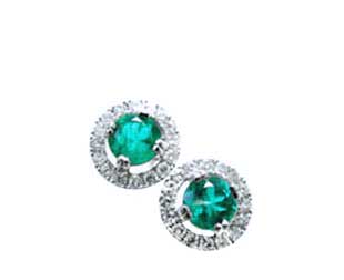 White gold halo emerald stud earrings