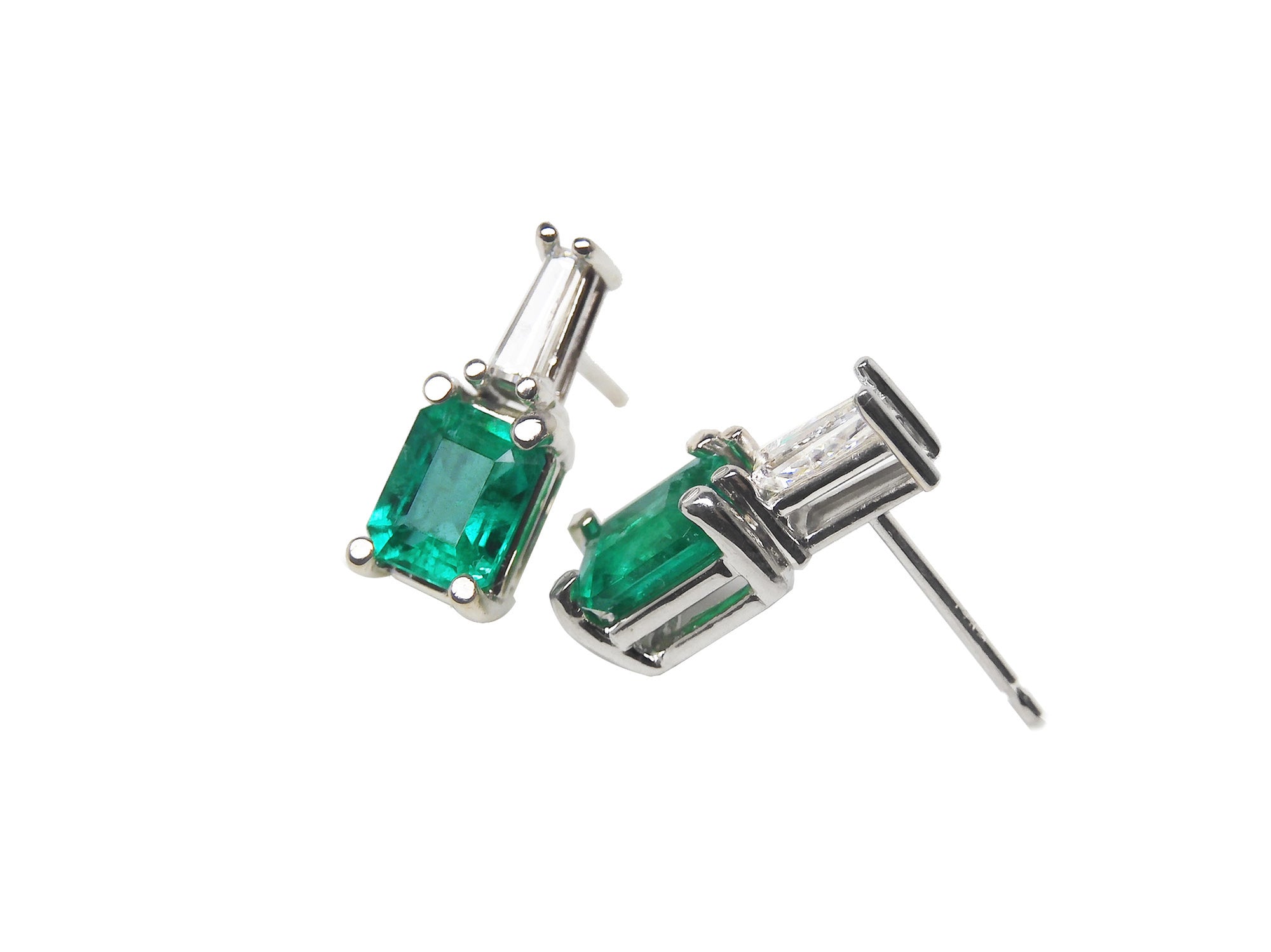 May&#39;s birthstone Emerald and baguette diamond earrings