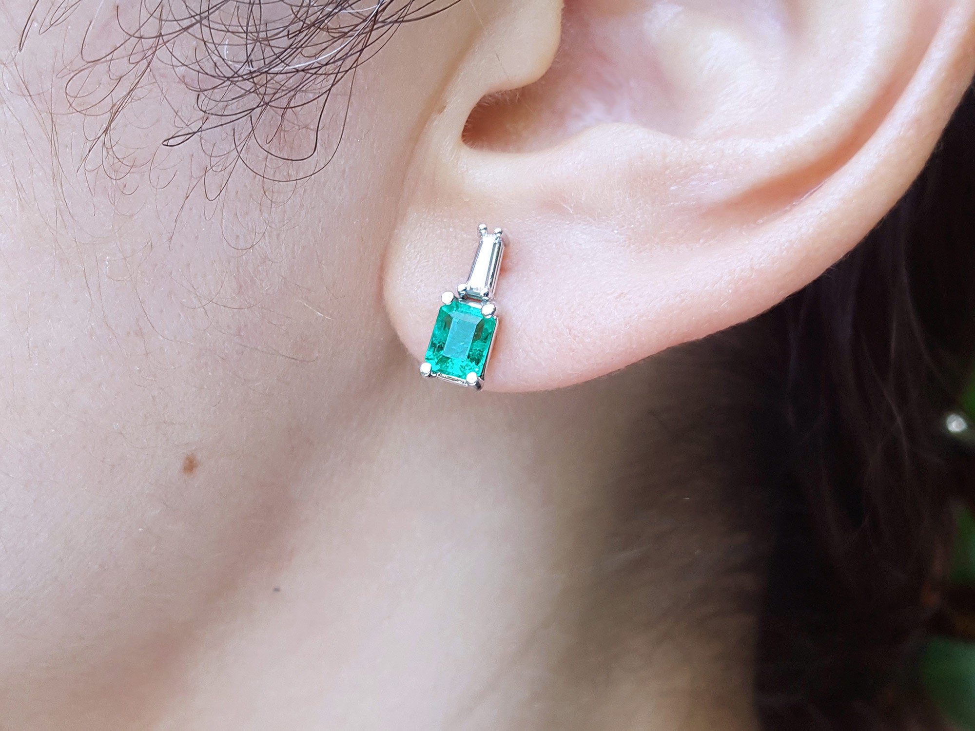 Muzo Colombian Emerald and baguette diamond earrings