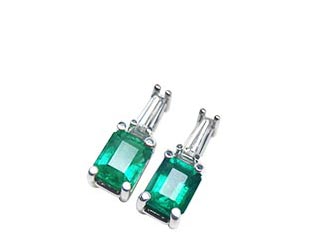 Emerald and baguette diamond stud earrings