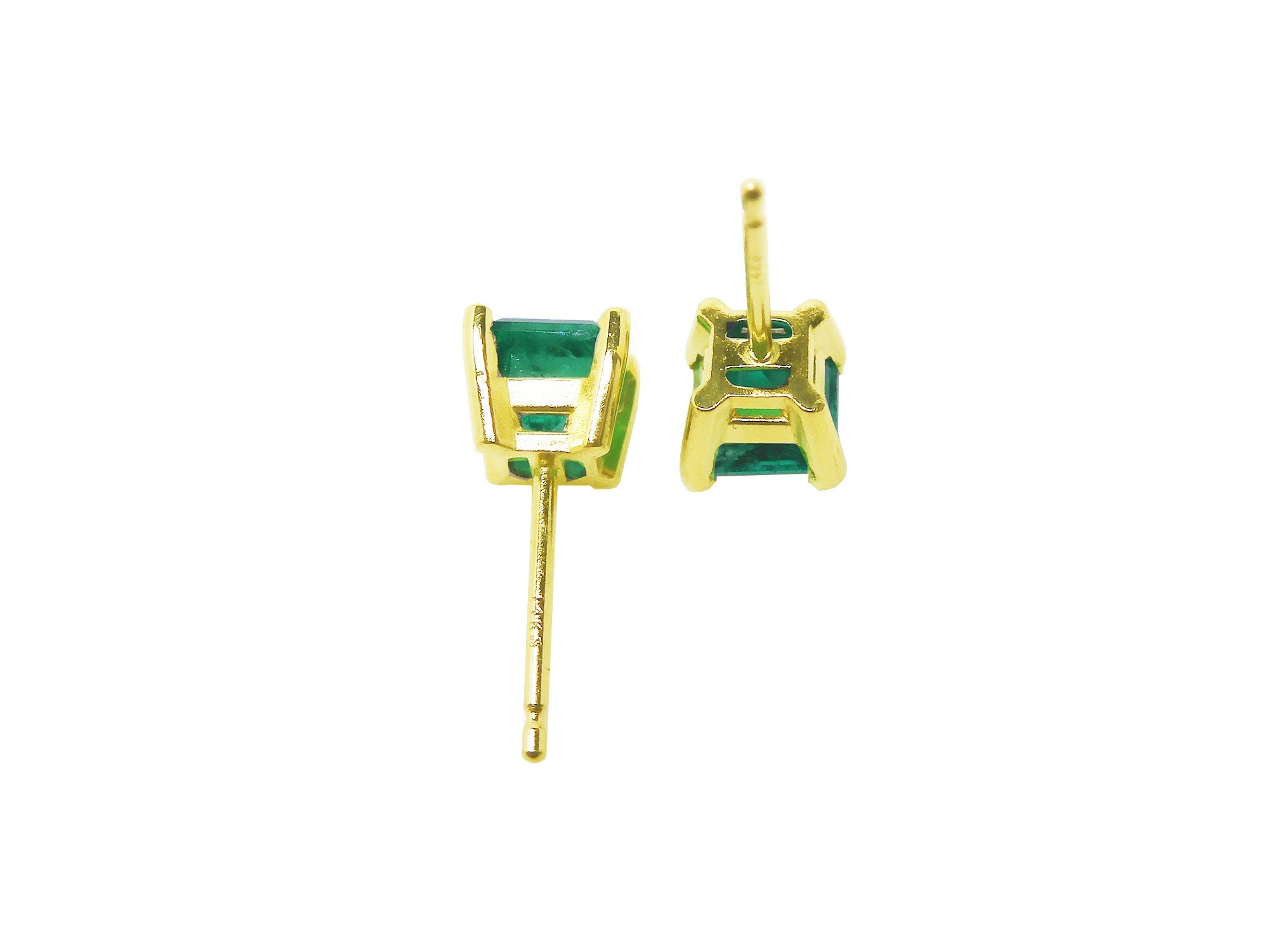 Yellow gold emerald stud earrings