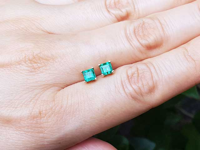 Bluish green emerald earrings