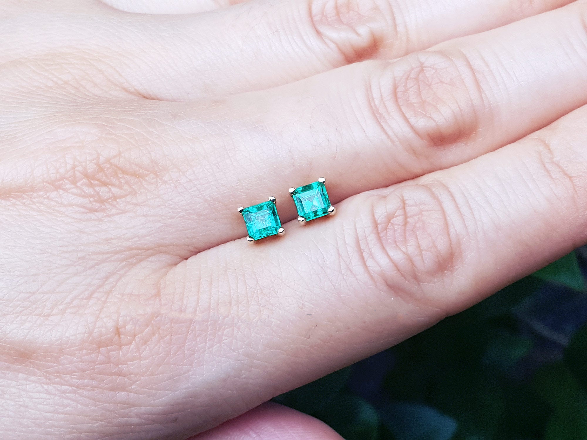 Emerald-cut emerald stud earrings