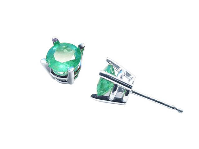 Solid 14k white gold emerald stud earrings