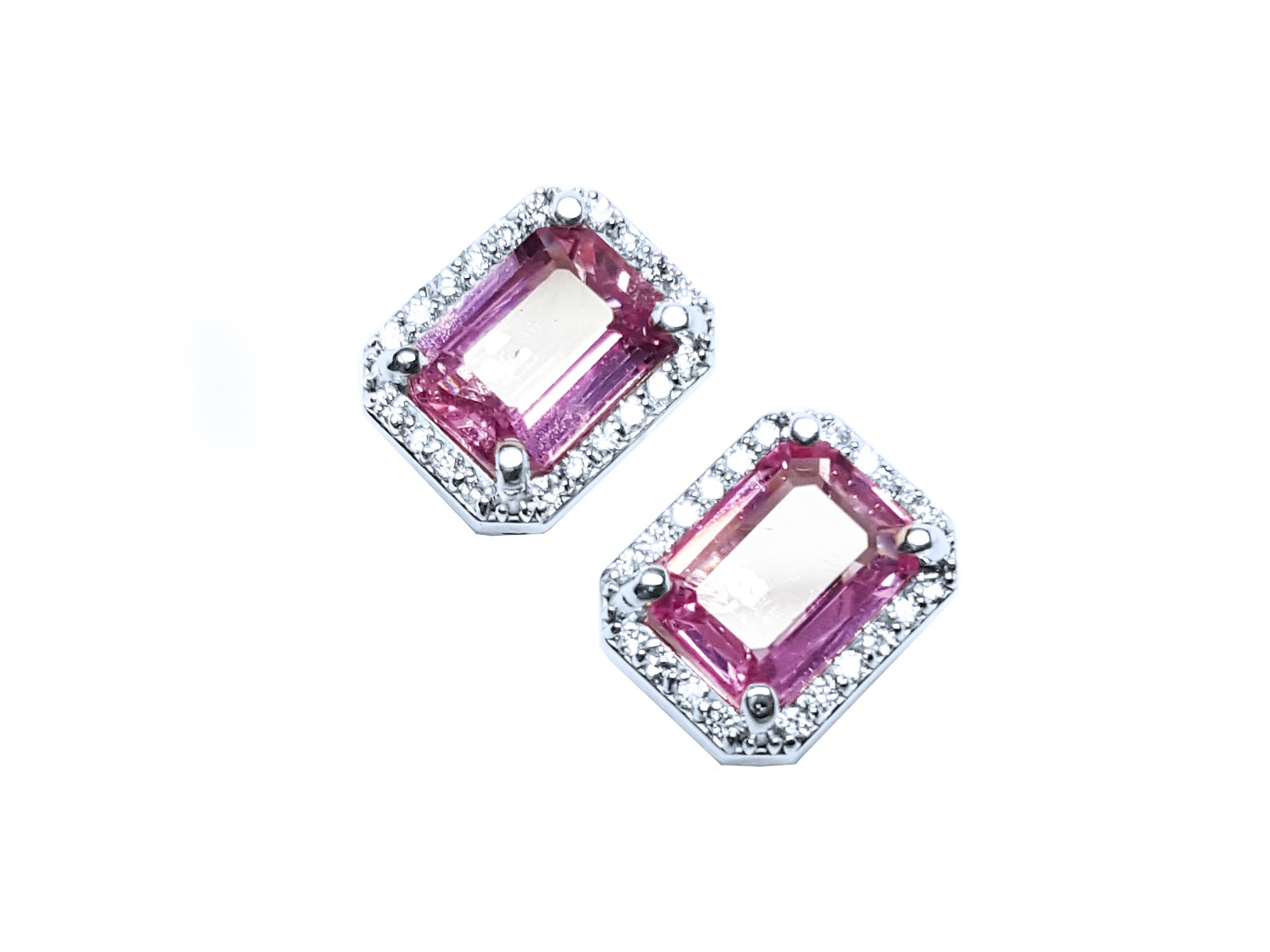 Halo diamond pink sapphire earrings