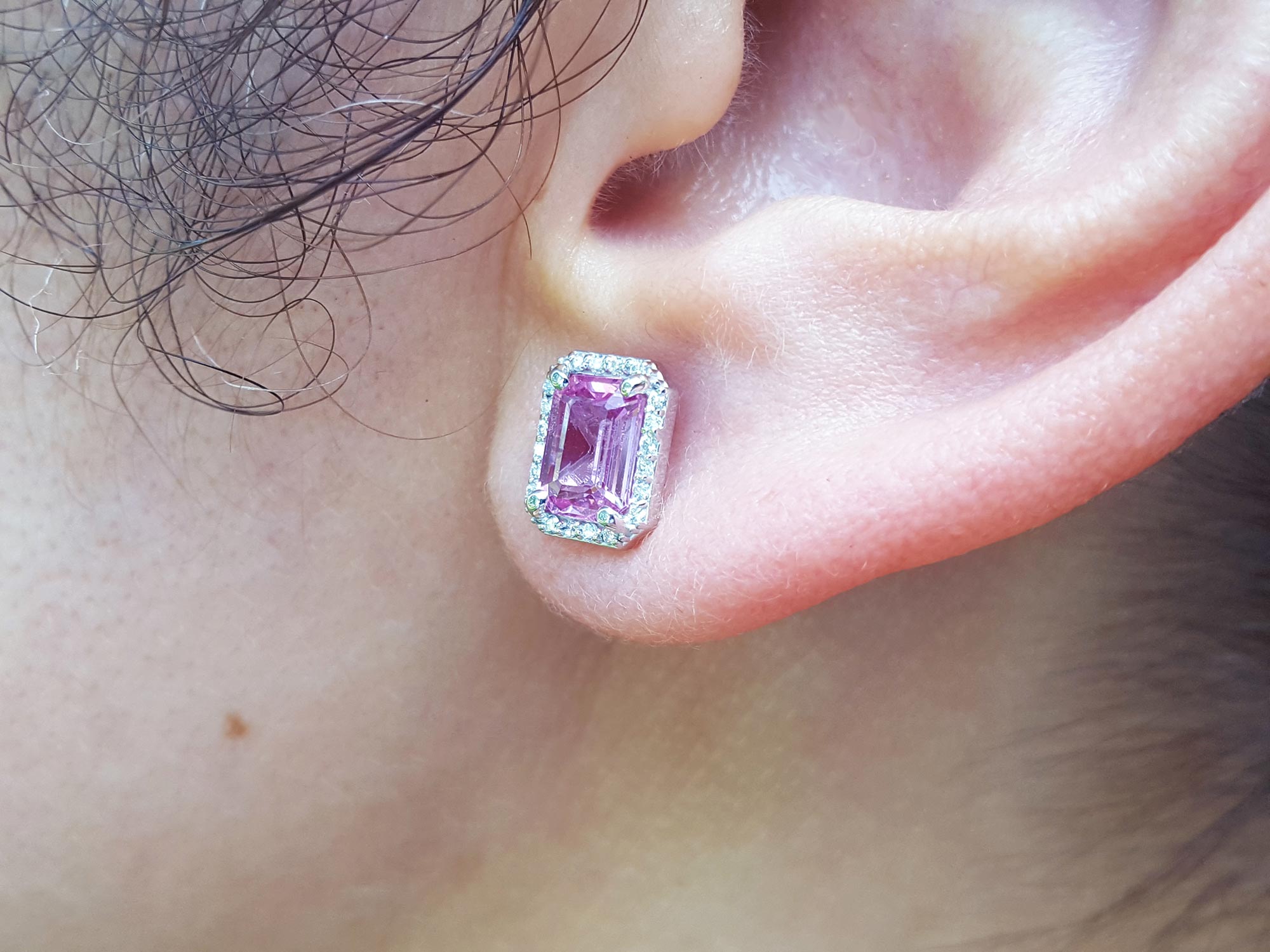14k pink sapphire earrings white gold