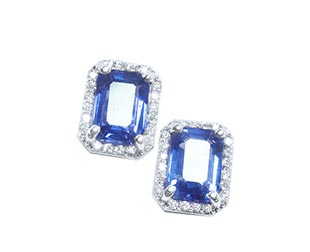 Halo blue sapphire stud earrings