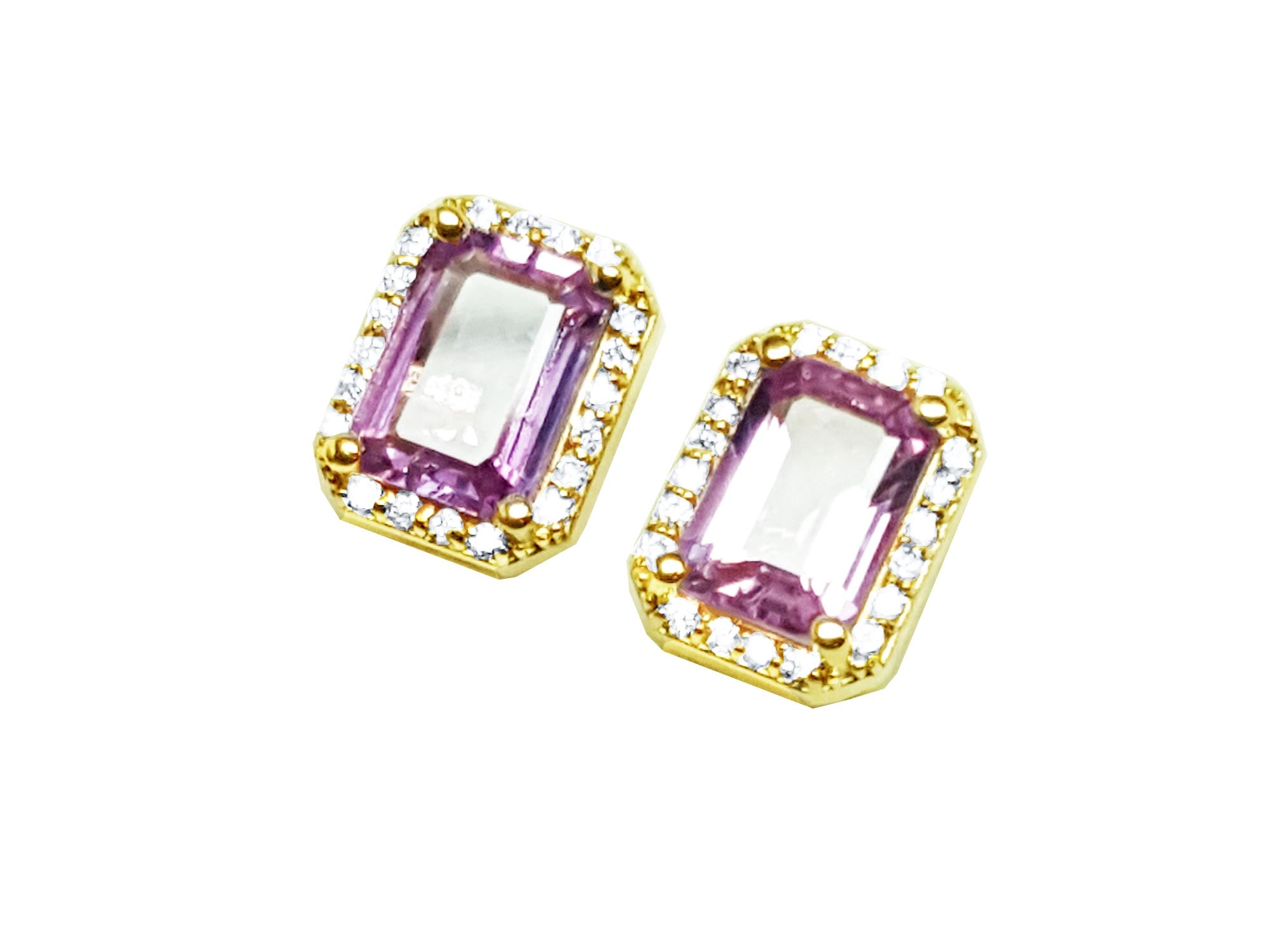 Yellow gold pink sapphire stud earrings