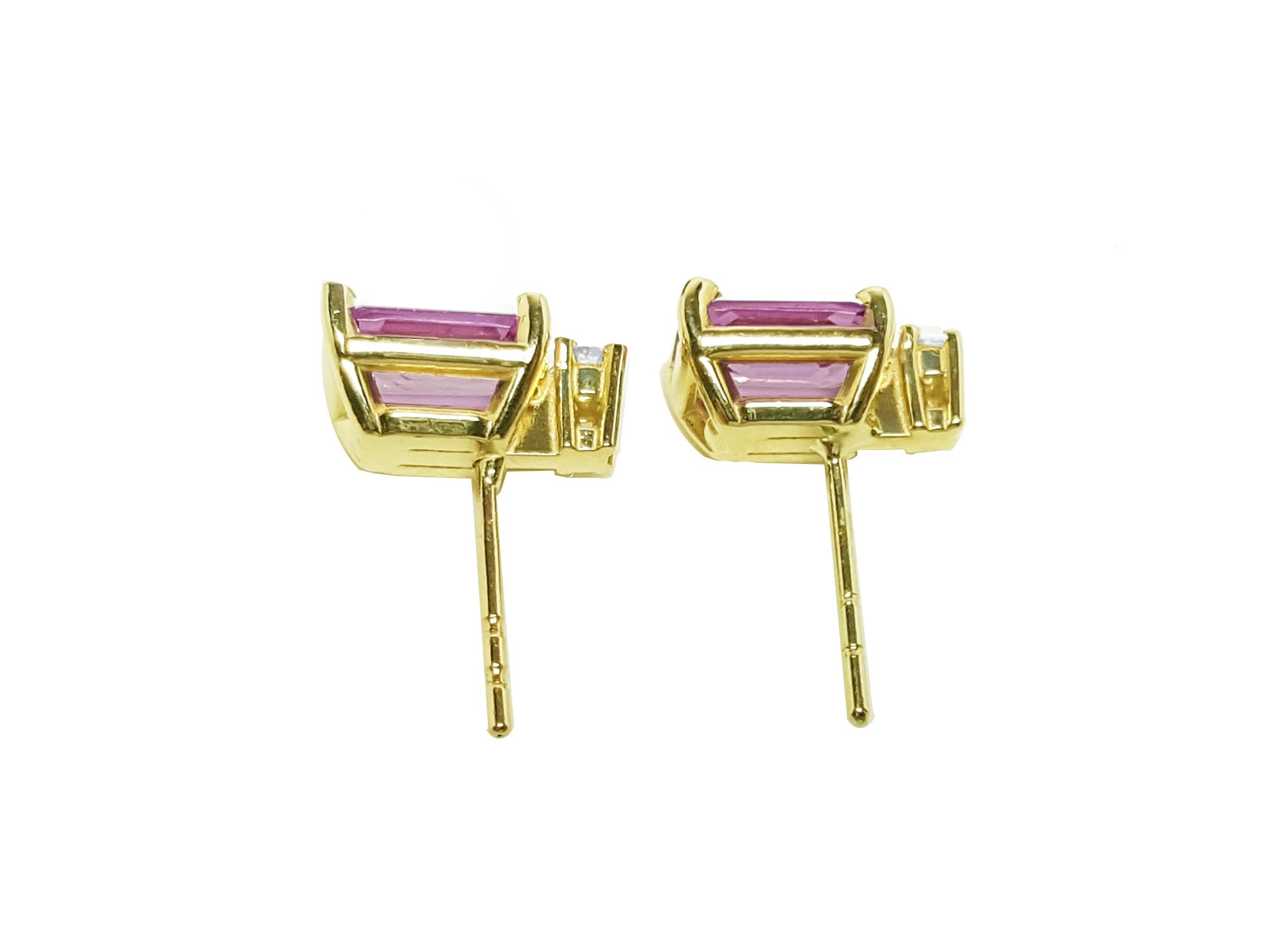 yellow gold pink sapphire stud earrings