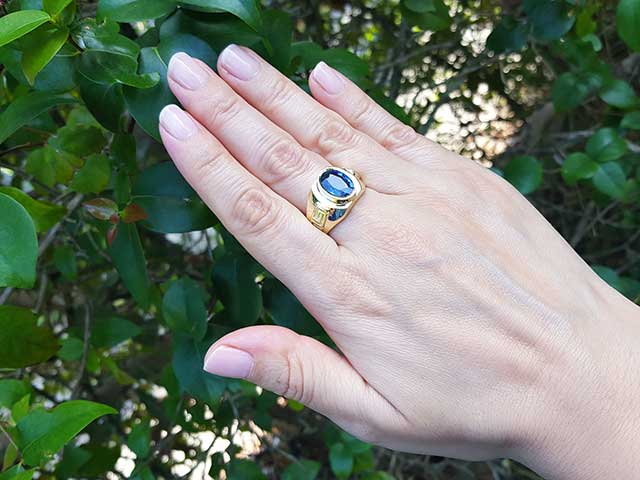 Genuine blue sapphire mens ring