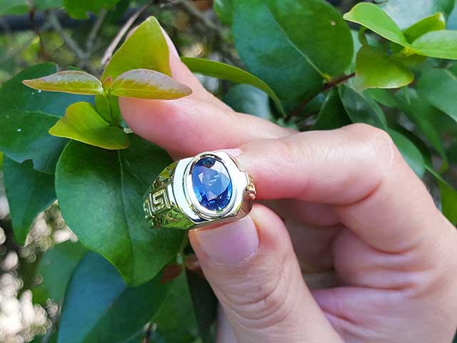 Bezel set sapphire ring for men