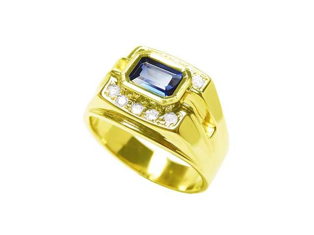 Solid yellow gold mens sapphire ring