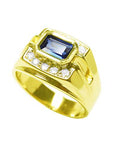 Solid yellow gold mens sapphire ring