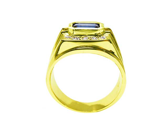 Emerald cut sapphire mens ring