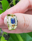 Blue sapphire and diamond mens ring