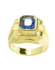Solid yellow gold sapphire mens ring