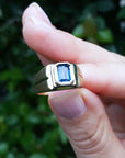 14k yellow gold sapphire pinky mens ring