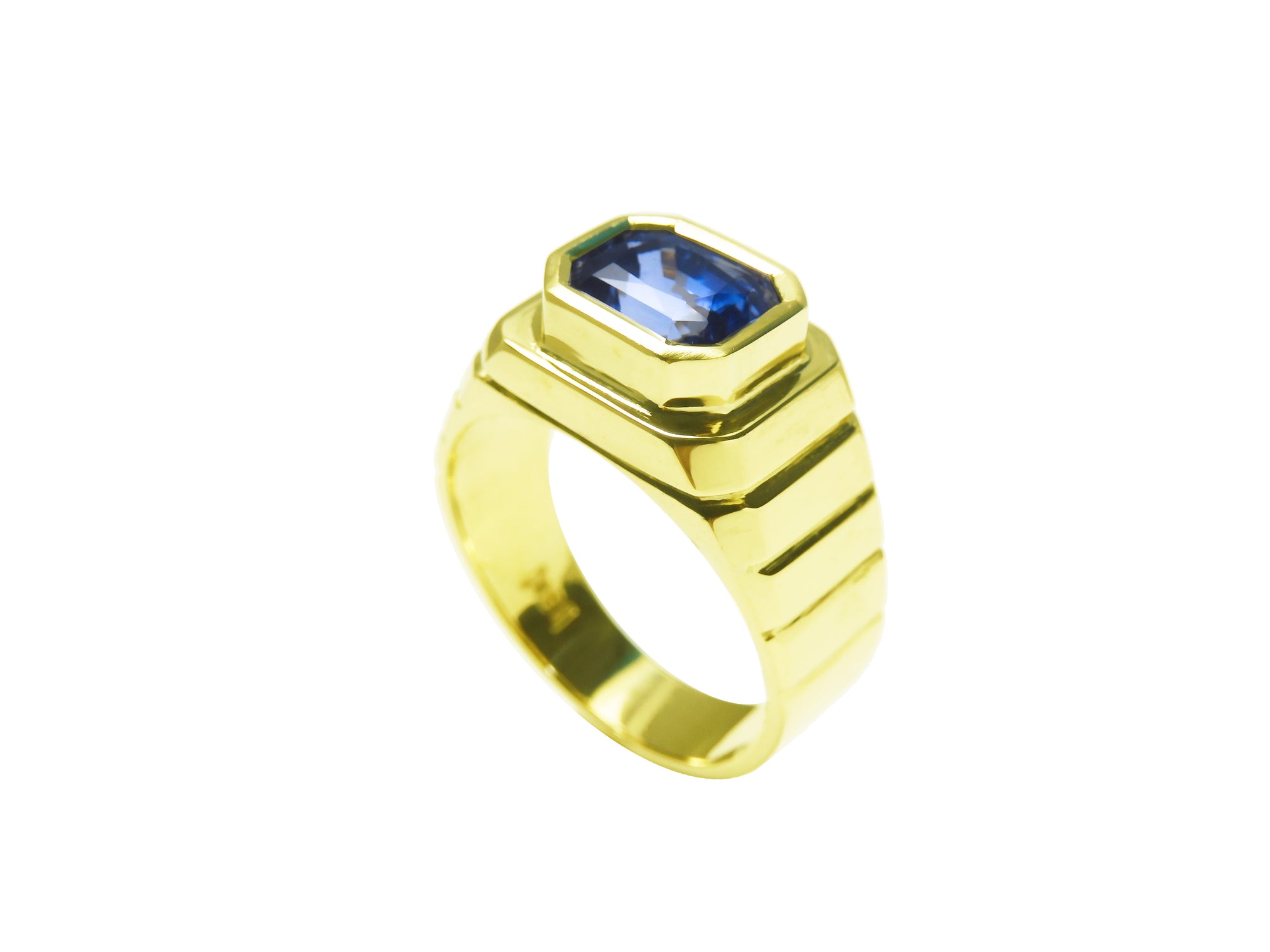 Deep blue color sapphires mens ring