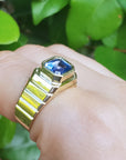 Solid yellow gold men's sapphire ring