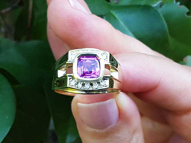 GIA Pink sapphire ring for men