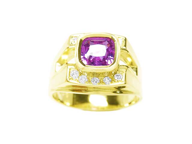 Bezel set pink sapphire men's ring