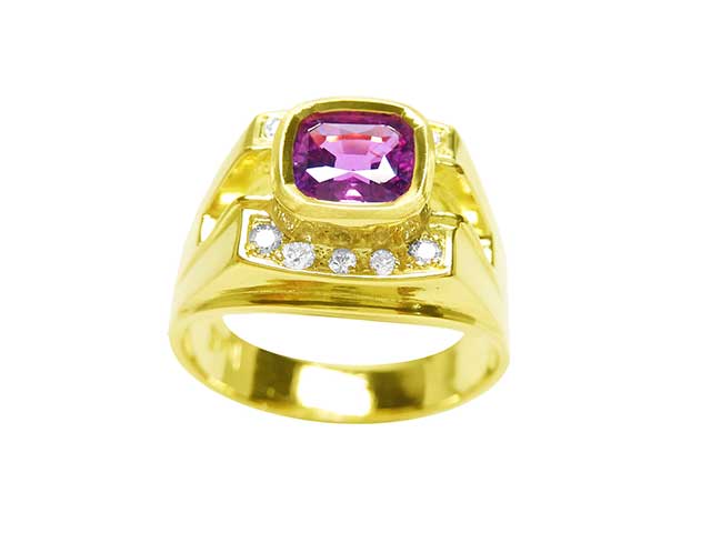 Pink sapphire and diamond ring for man