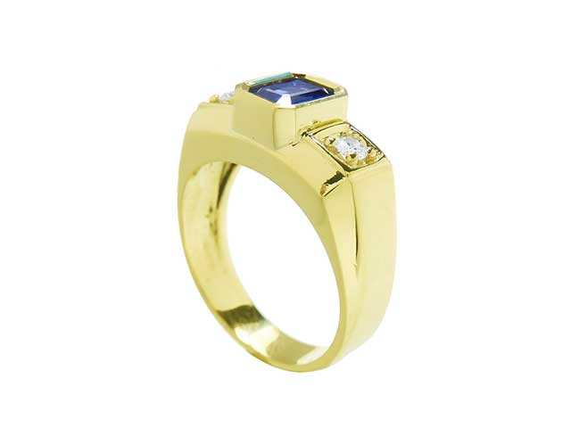 18K Solid gold sapphire men&#39;s ring