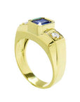 18K Solid gold sapphire men's ring