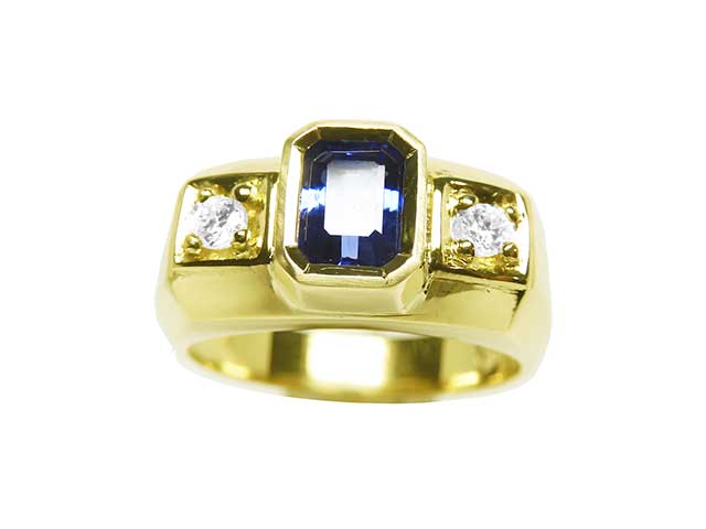 Hand made solid gold sapphire mens ring