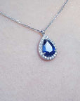 Halo diamond sapphire necklace