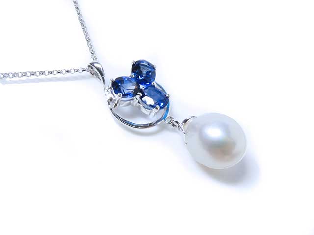 white gold sapphire pearl necklace