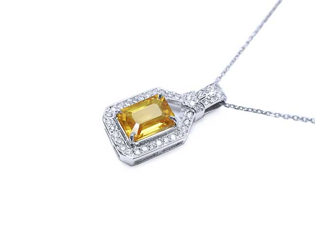 Emerald cut yellow sapphire necklace