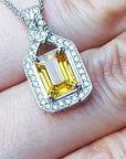 Halo diamonds yellow sapphire necklace
