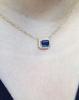 Halo diamond Blue sapphire necklace