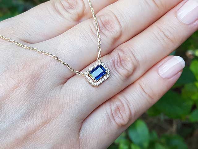 14k solid gold sapphire necklace
