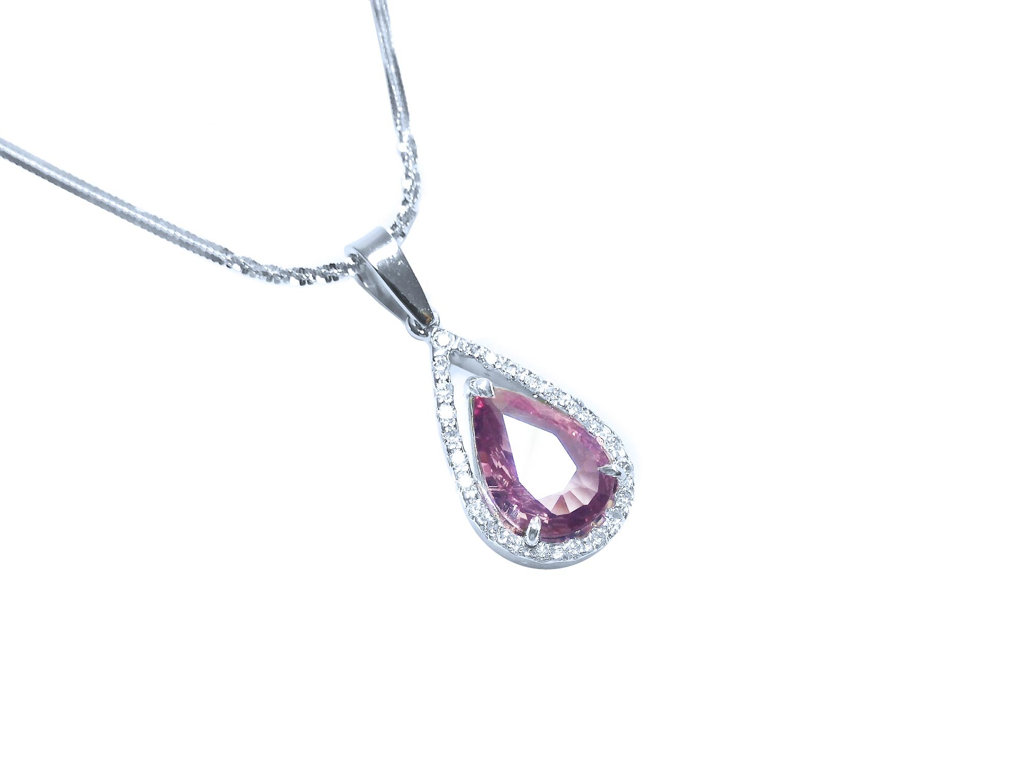 18k white gold pink sapphire necklace