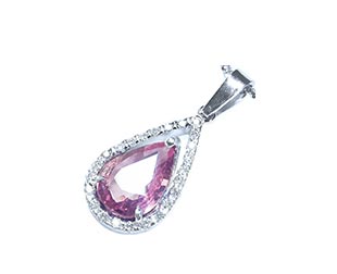 Halo pear shape pink sapphire pendant necklace