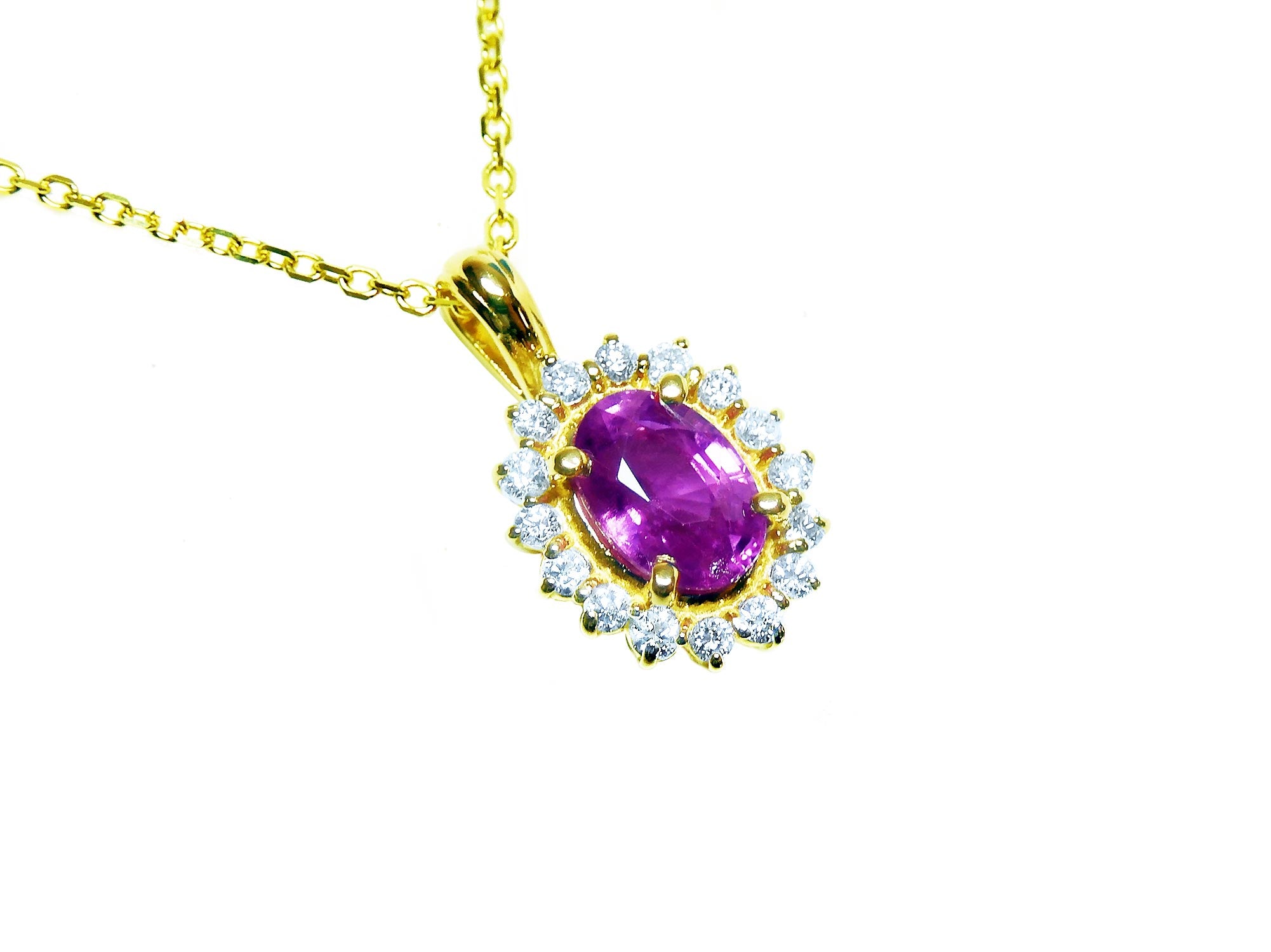 halo pink sapphire necklace