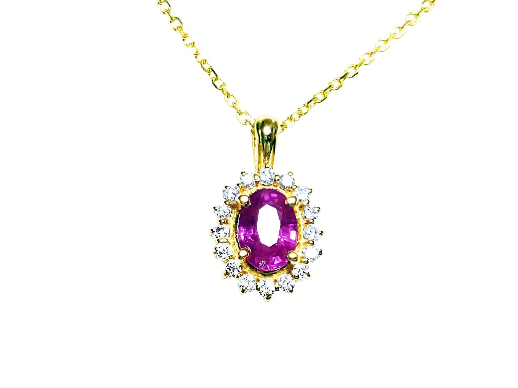 yellow gold pink sapphire necklace