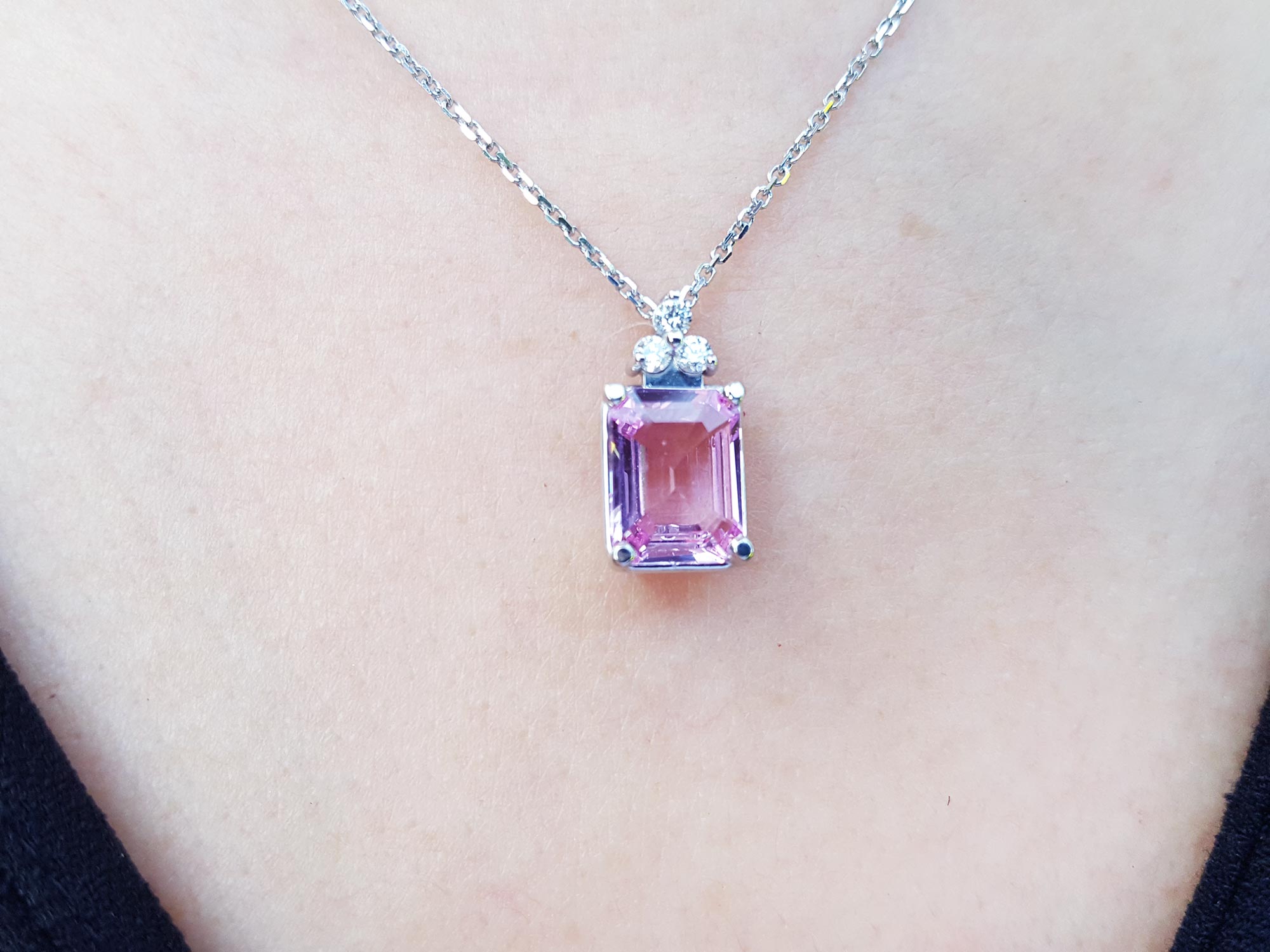 Pink Sapphire Necklace Emerald cut