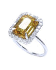 Emerald cut real yellow sapphire ring