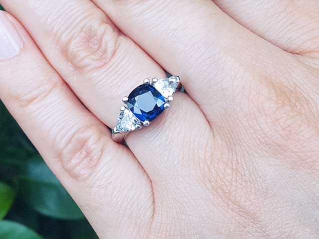 Cushion and trillion sapphire ring