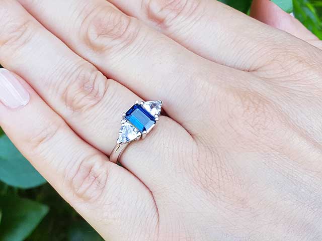Blue and white sapphire ring for women