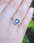 Asscher cut Blue Sapphire Ring 18k White Gold