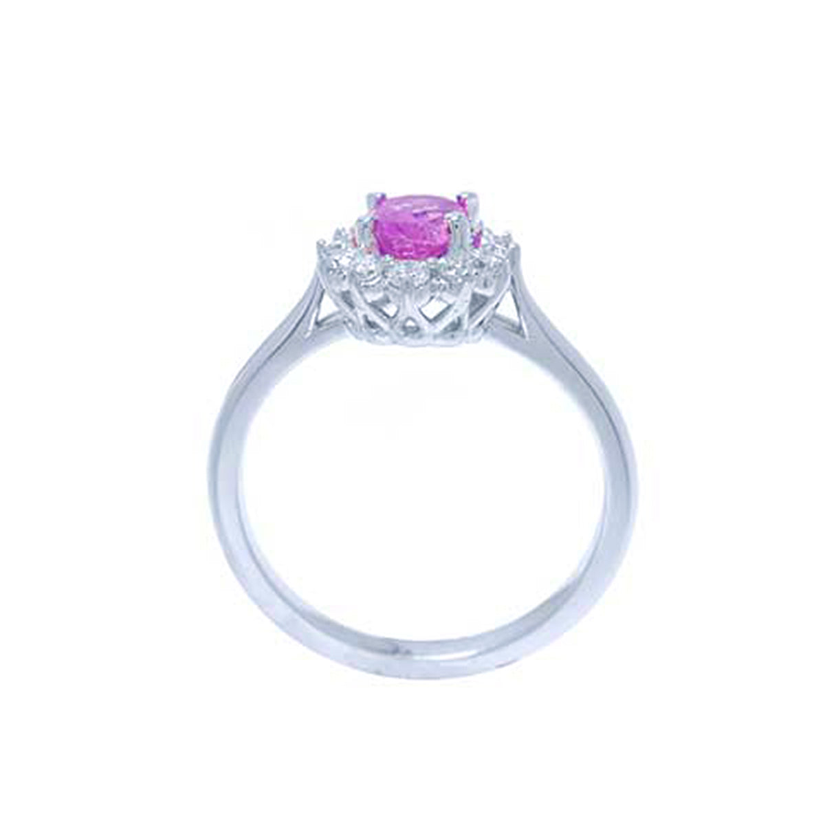 0.79 Carats Natural Pink Sapphire Ring for Women Halo Diamonds in 14K White Gold