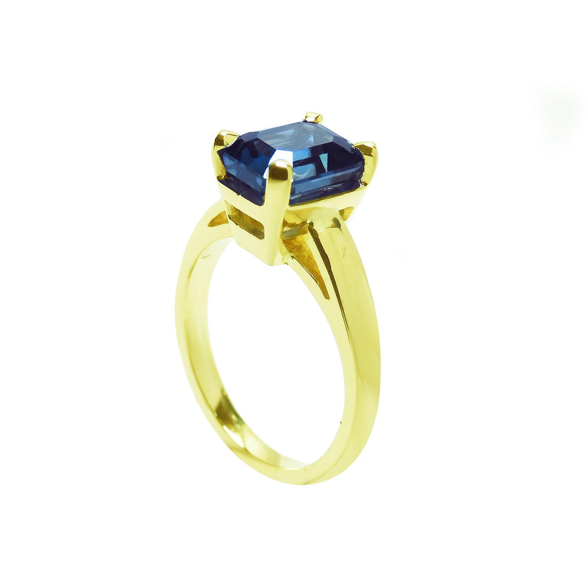 3.13 ct. Blue Sapphire Solitaire Ring for Women Emerald cut Crafted in 14K Yellow Gold