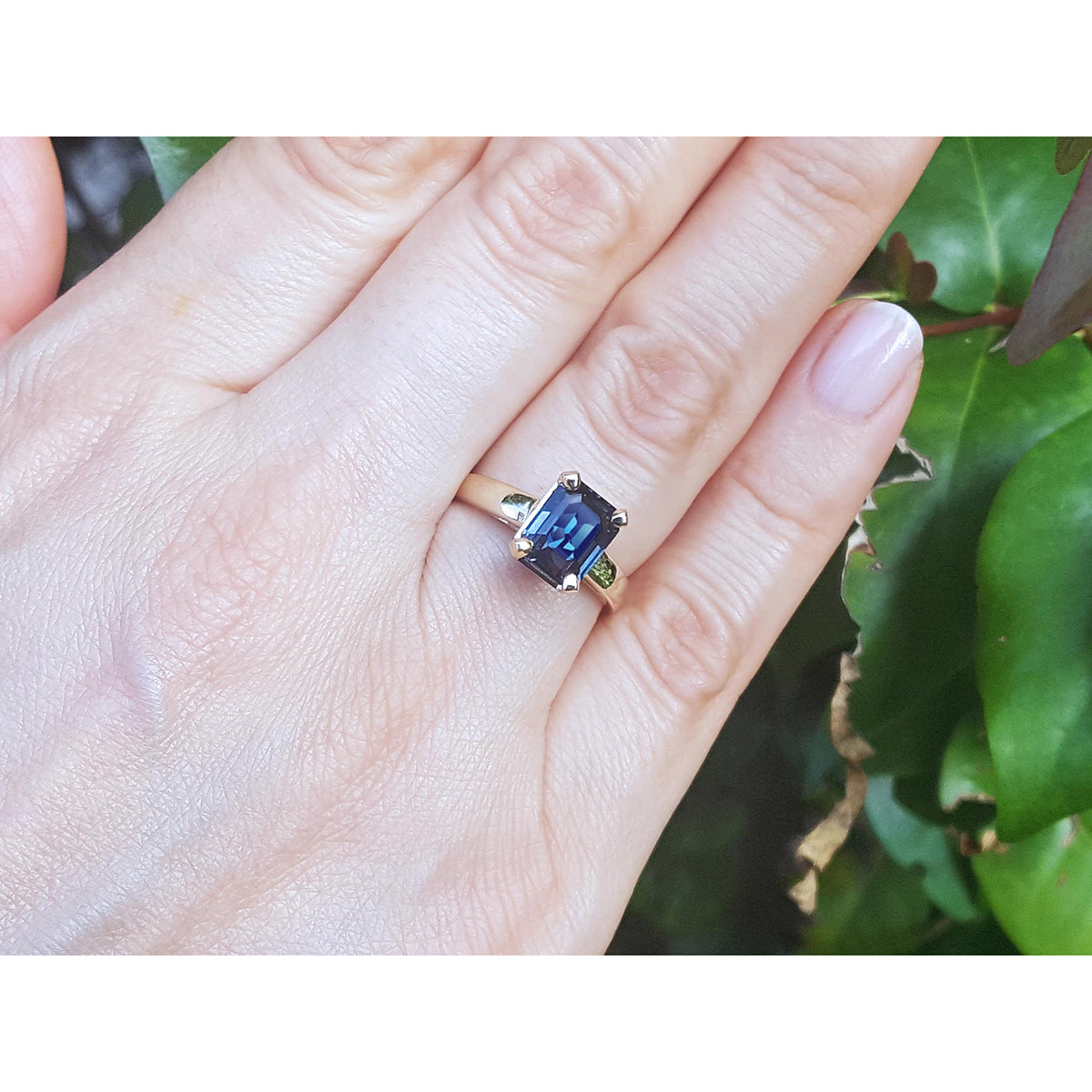 3.13 ct. Blue Sapphire Solitaire Ring for Women Emerald cut Crafted in 14K Yellow Gold
