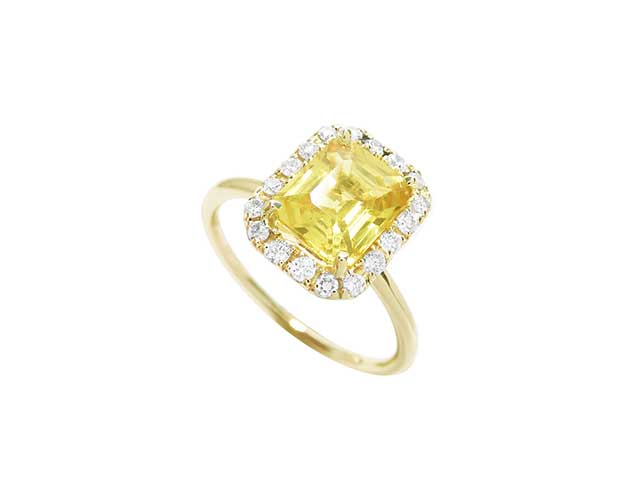 Emerald cut yellow sapphire ring