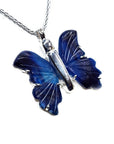 Dark Blue Natural Agate Butterfly Pendant Necklace Silver