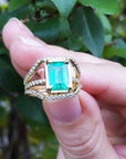 18k oro amarillo anillo con esmeralda genuina y diamantes naturales